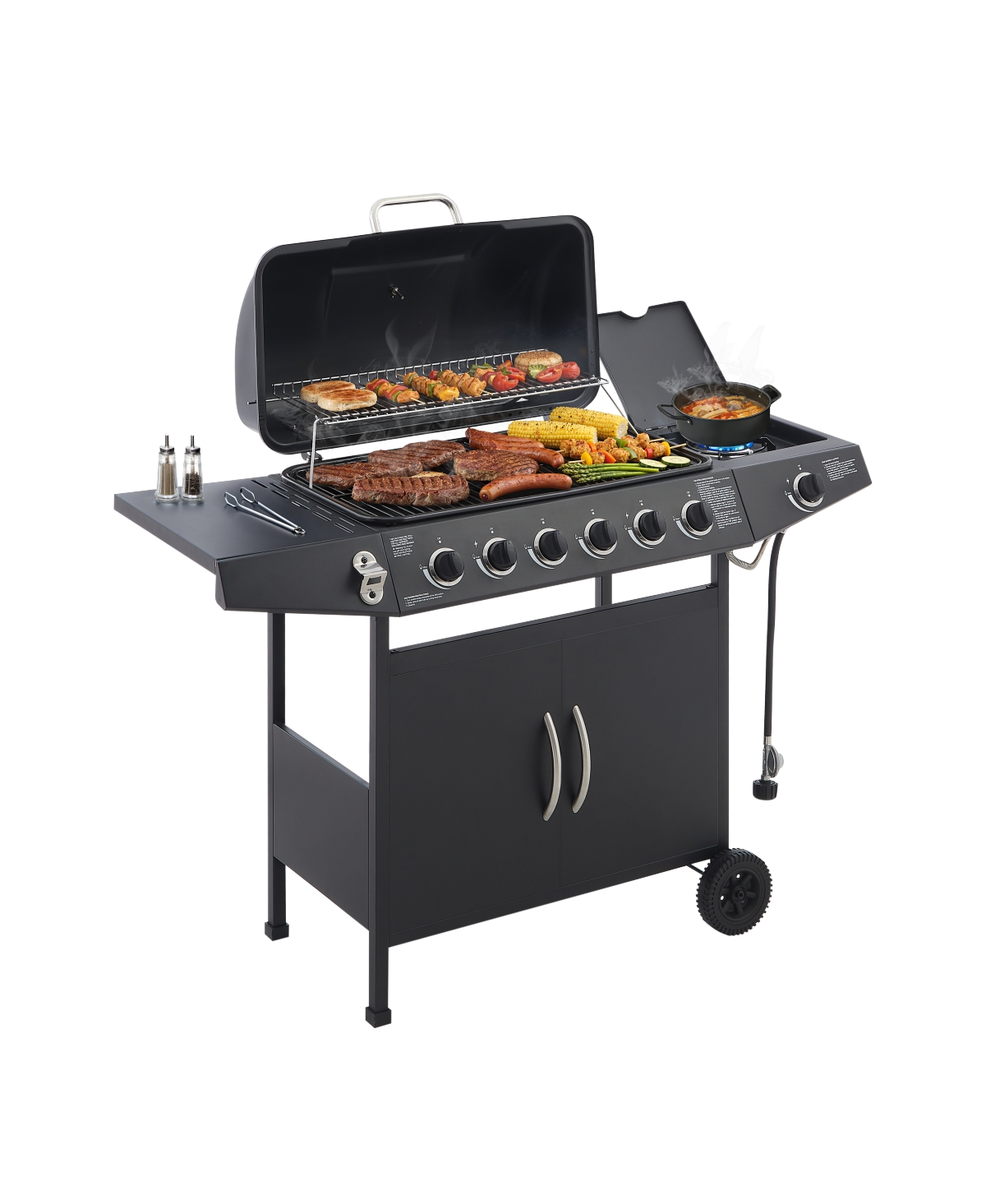 Streamdale Furniture 6-Burner Propane Gas Bbq Grill with Side Burner and Stainless Steel Finish
