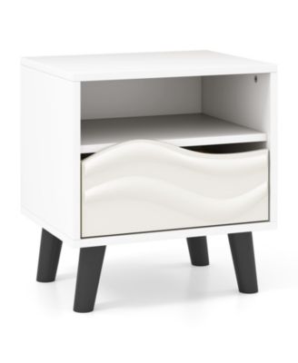 Modern Nightstand with Wavy 3D Front and Open Shelf for Bedroom