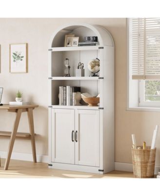 Bookcase with Doors Arched Bookshelf 71.65 Inch Tall Bookcase Farmhouse Cabinet with Shelves