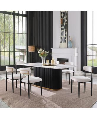 Faux Marble Dining Set for 6 with Trim Metal Base