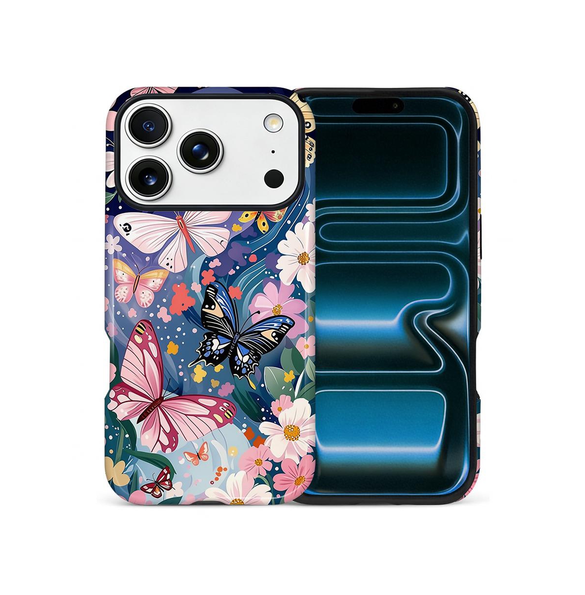 Gonez Case for iPhone 17 Pro, 2-in-1 Dual-Layer Shockproof Protection - Butterflies flowers