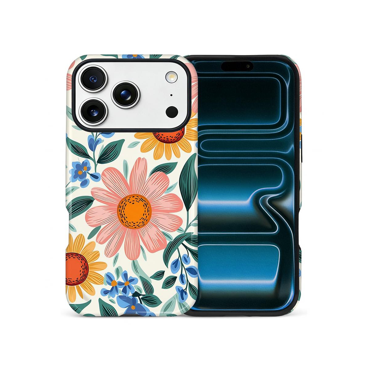 Gonez Case for iPhone 17 Pro, 2-in-1 Dual-Layer Shockproof Protection - Retro flowers