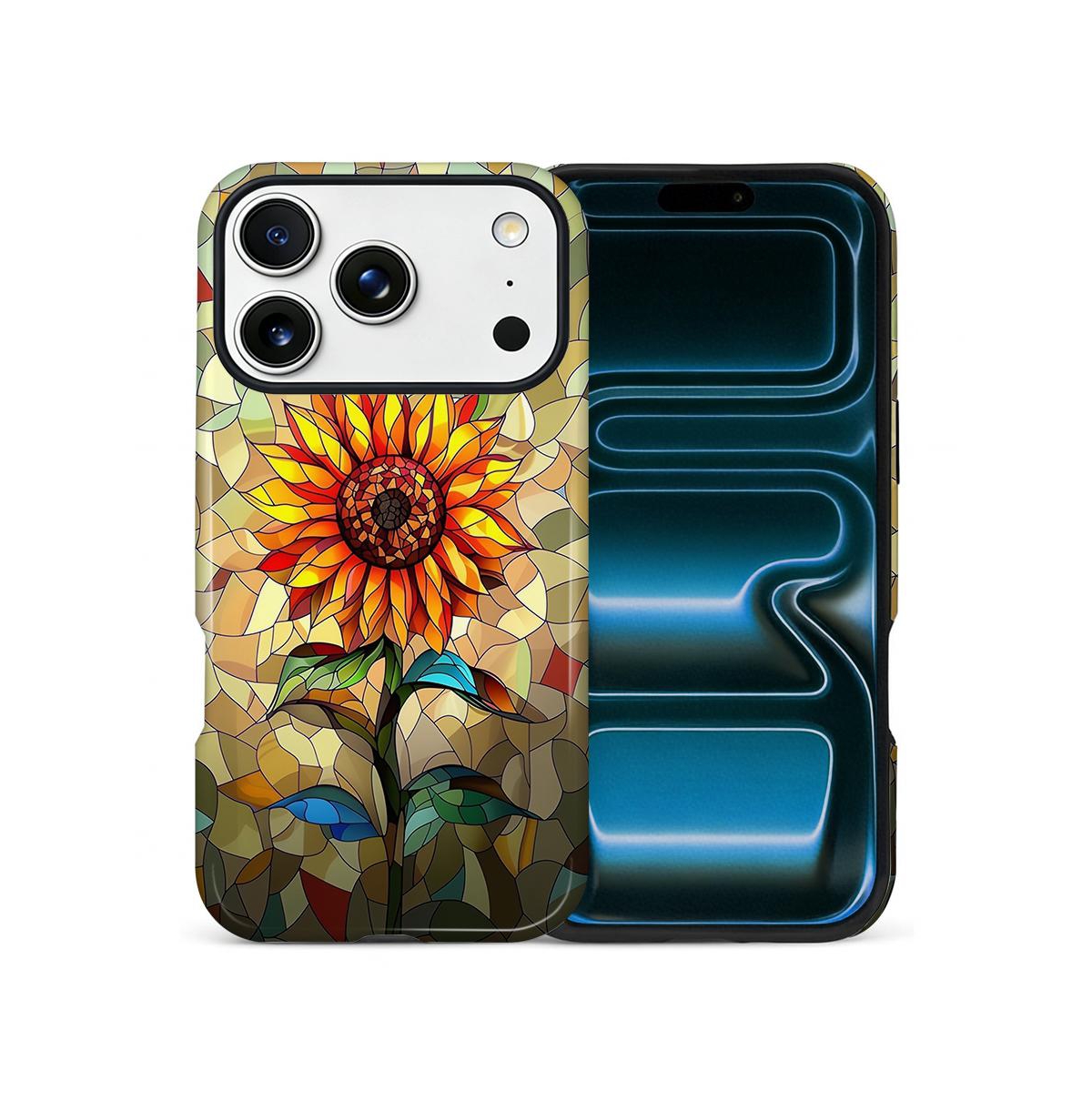 Gonez Case for iPhone 17 Pro, 2-in-1 Dual-Layer Shockproof Protection - Glass sunflower