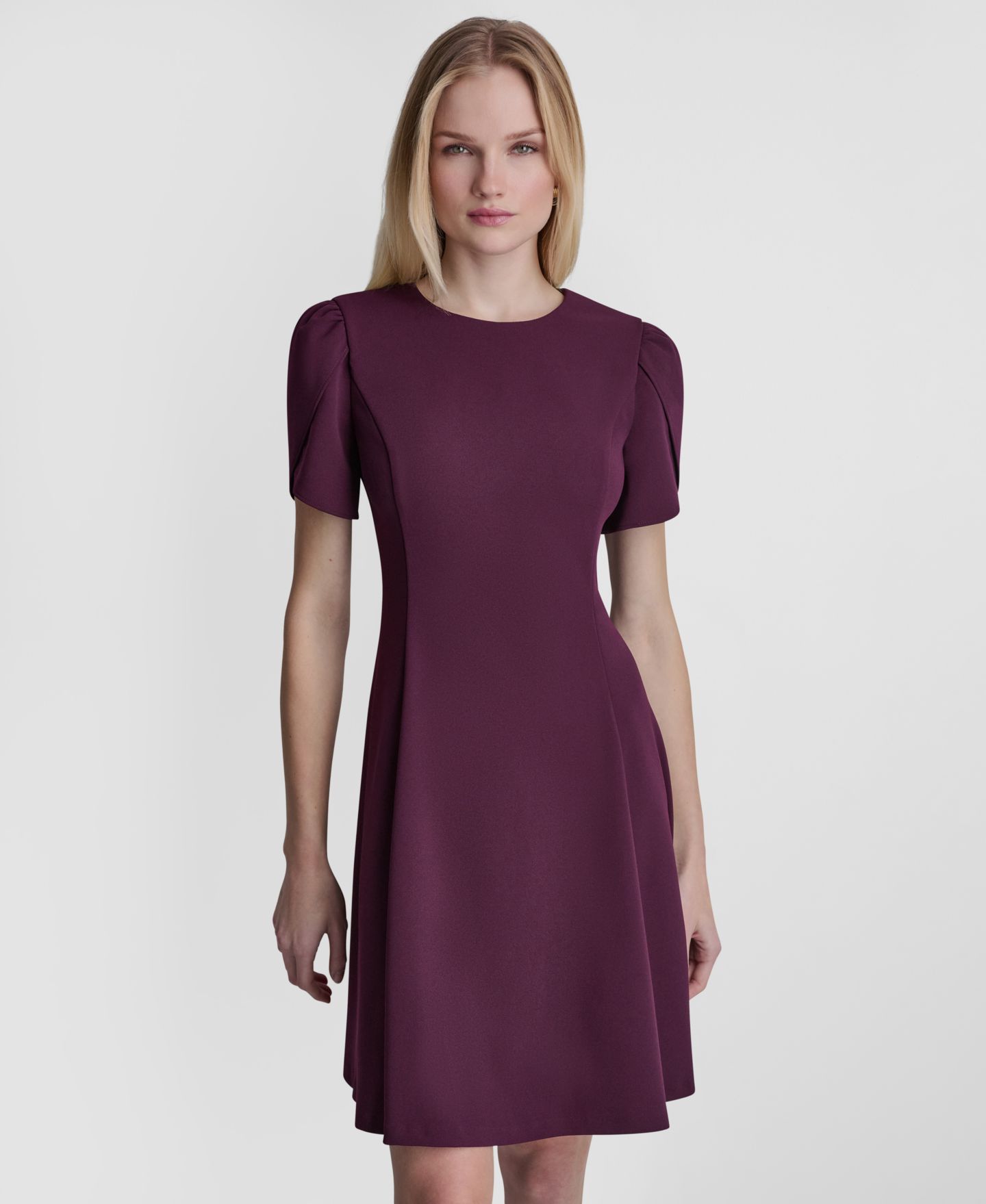 Женское платье DKNY Tulip-Sleeve Fit and Flare, цвет: Баклажановый — фото 2