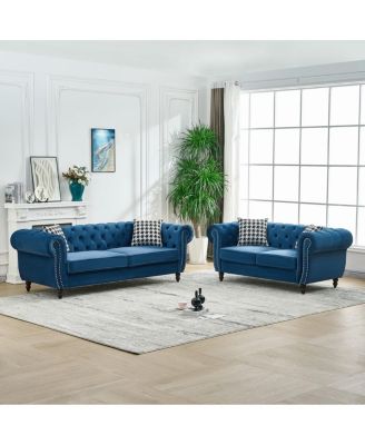 Velvet Chesterfield 3plus 2 Sofa with Nailhead Trim