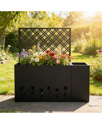 2-Piece Metal Raised Garden Bed with Trellis, 23.6 inch Depth