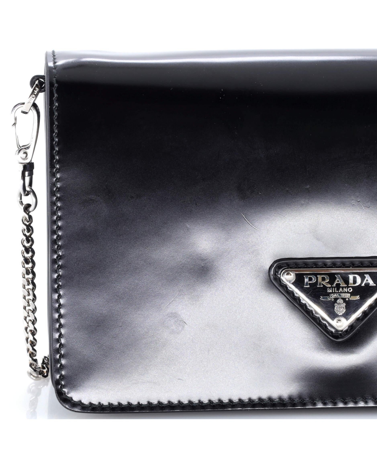 Pre-Owned Prada Small Triangle Logo Chain Flap Bag Brushed Leather