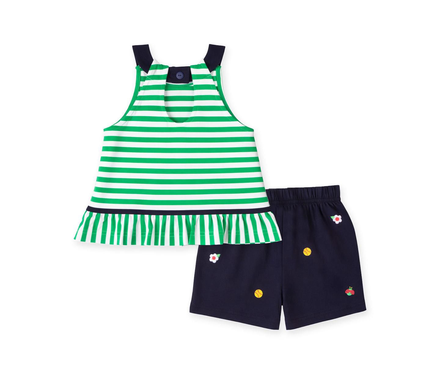 Комплект Florence Eiseman Knit Short Set With Softballs, Flowers, Ladybug для девочек, цвет: Зелёный — фото 2
