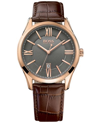 BOSS Hugo Boss Men's Ambassador Dark Brown Leather Strap Watch 43mm 1513387