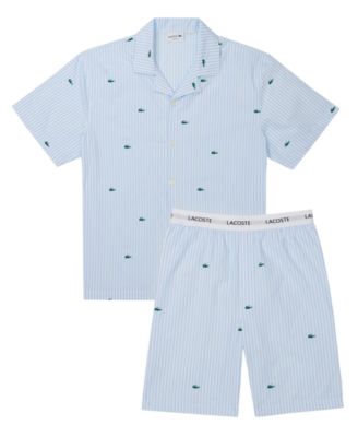 Men's Striped Short-Sleeve Shirt and Pajama Shorts, 2-Piece Set