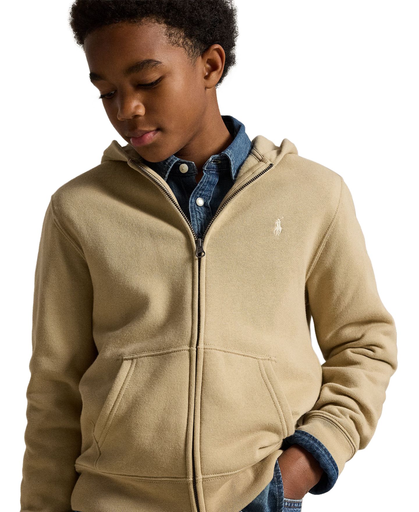 Худи Polo Ralph Lauren Fleece Full-Zip для мальчиков, цвет: Хаки — фото 3