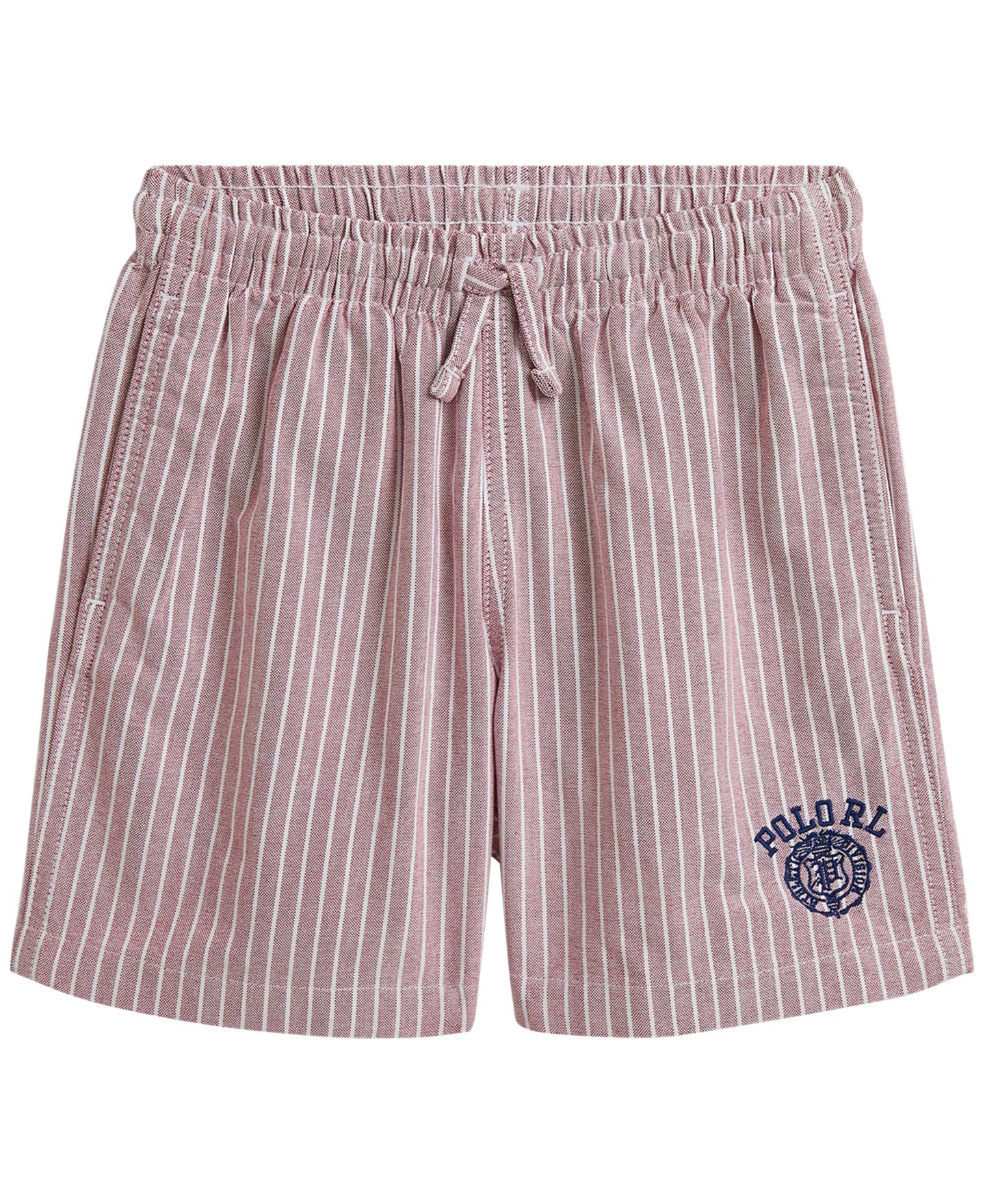 Шорты Polo Ralph Lauren Big Fit Striped Cotton Oxford Shorts для мальчиков, цвет: Бордовый белый — фото 1