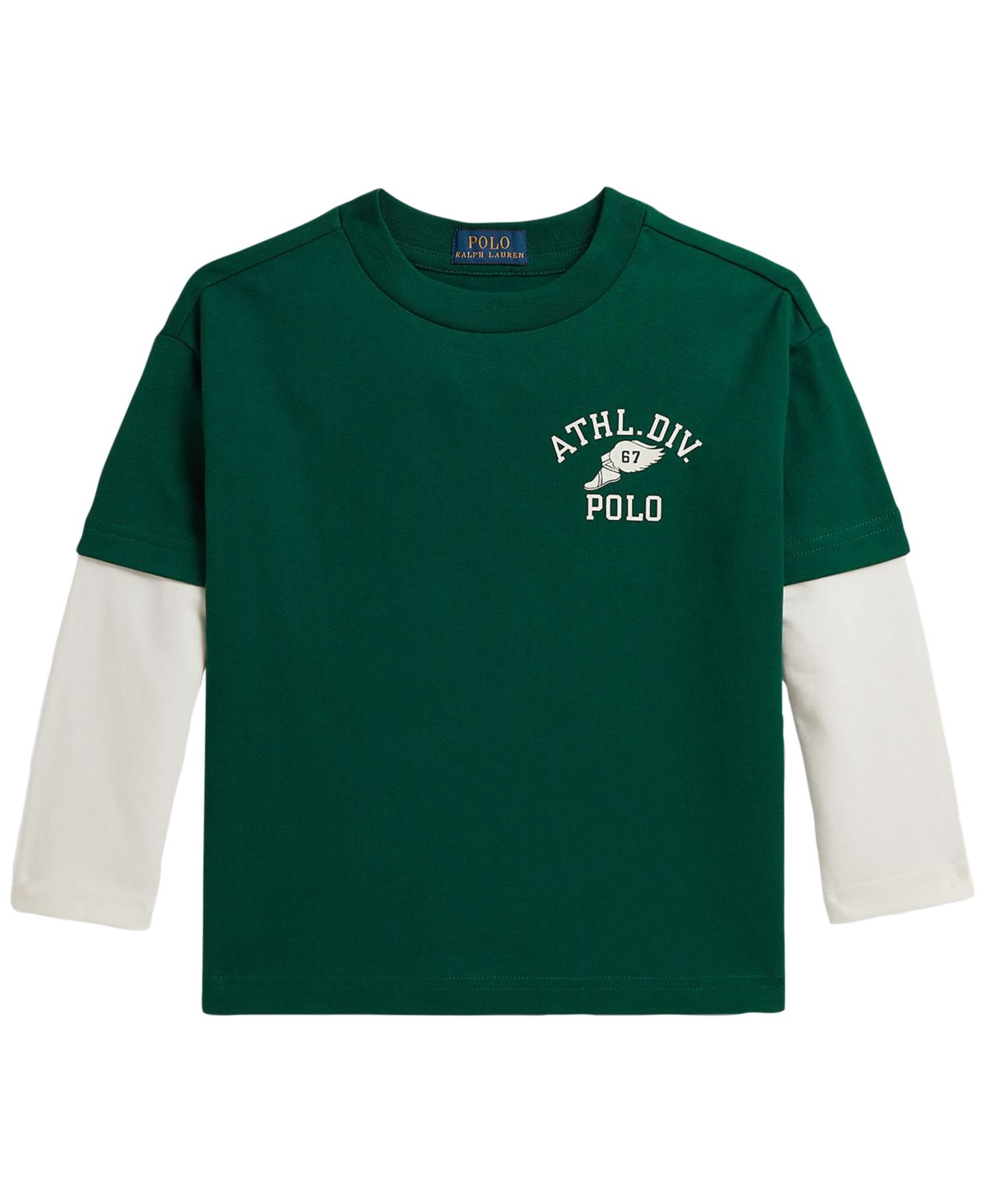 Футболка Polo Ralph Lauren Big Fit Cotton Layered-Effect T-Shirt для мальчиков, цвет: Тёмно-зелёный — фото 1