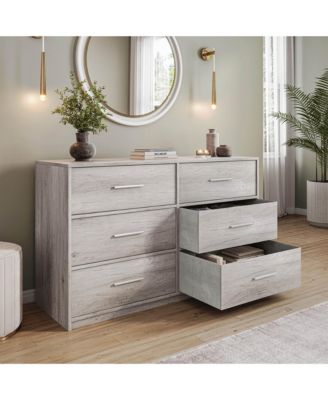 Modern 6-Drawer Dresser with Large Fabric Drawers and Sturdy Wood Frame, Home Storage Organization for Living Room or Bedroom