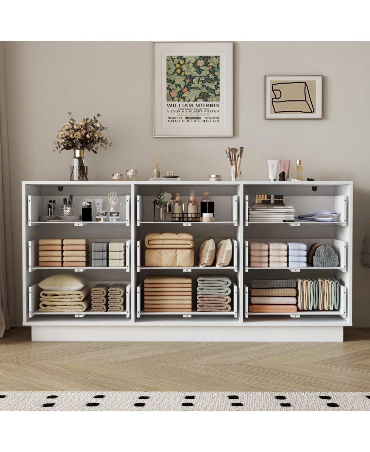 Rainsken 9 Drawer Dresser, with Hollow Handles Design, Tv Console Stand Organizer with Slide Drawer, for Bedroom, Living Room, Hallway