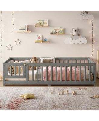 Floor Bed with Safety Guardrails and Door