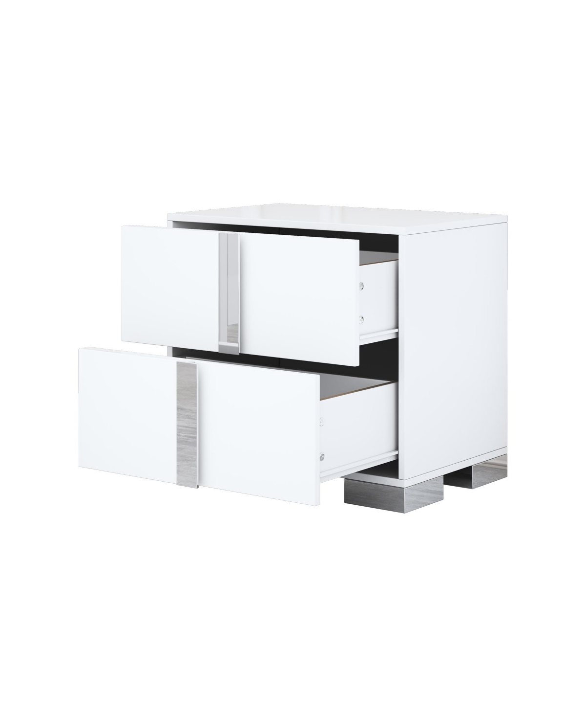 Rainsken Elegant Nightstand with Silver Mirrored Handle and 2 Drawers, Bedside Table, Sofa Side Table, End Table for Living Room