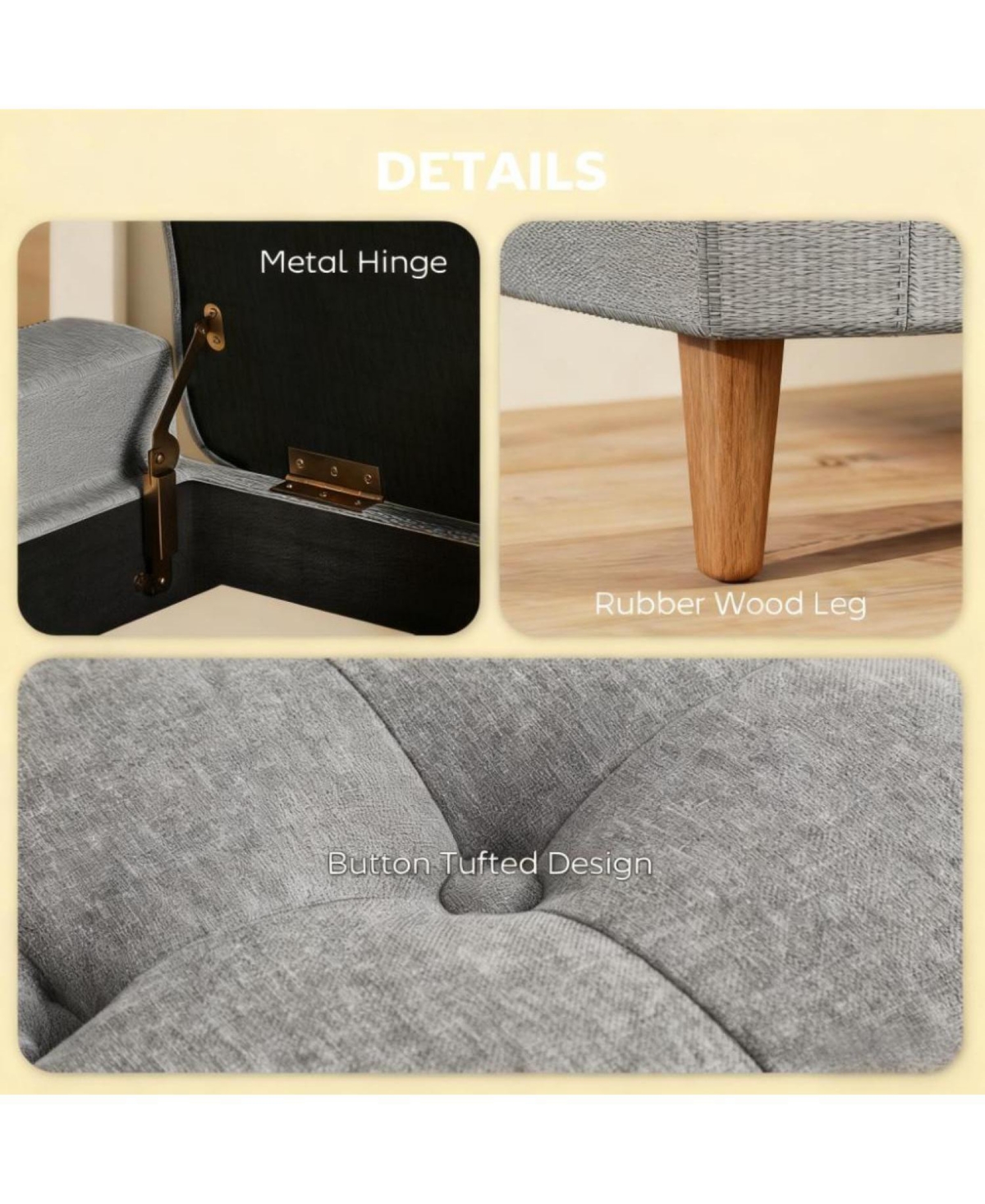 Rainsken Upholstered Entryway Bench, with Seating, Linen Upholstered Storage Bench, Lift Top and Button Tufted for Living Room