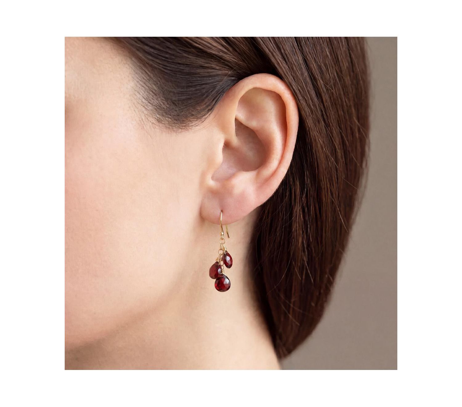Garnet Bead Dangle Earrings 14K Gold