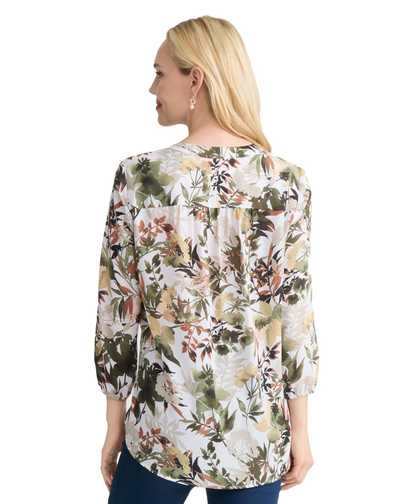 Женский топ Jones New York V-Neck Pleat Front Top, цвет: Белый песочный разноцветный — фото 4