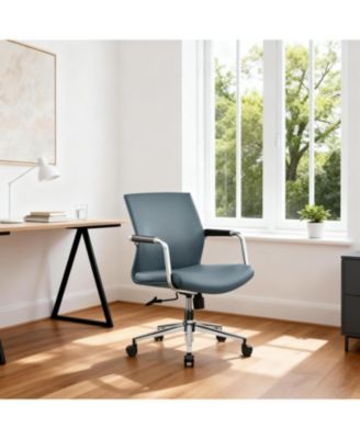 Adjustable Height Executive Office Chair, Modern Leather Desk Chair with Armrests