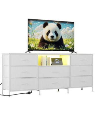 63" TV Stand with 8 Fabric Drawers and LED Lighting, Steel Frame Media Console for 65 70 75 Inch Televisions