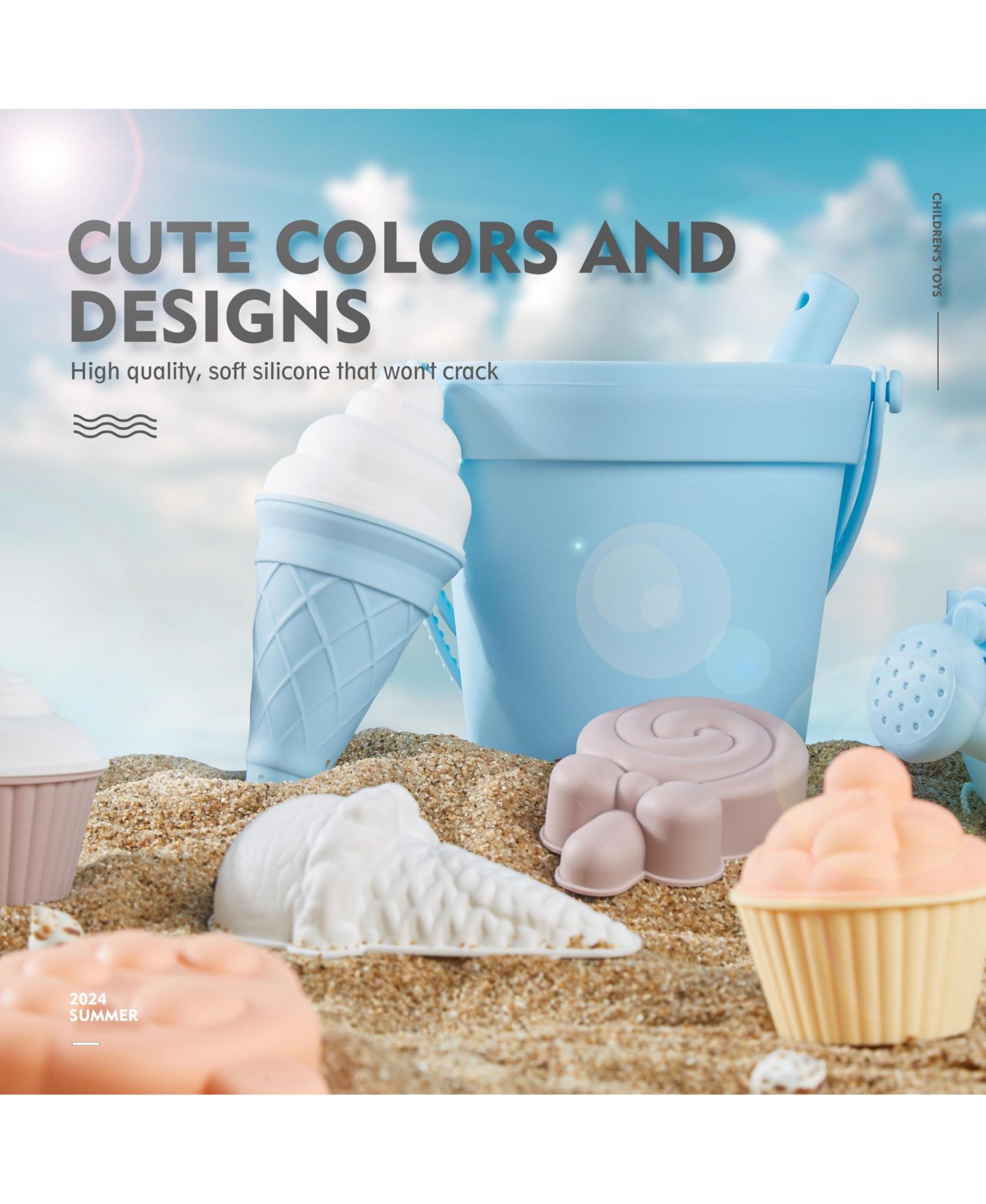 Детские игрушки GNUADZ Silicone Beach Toy Set with Bucket, Watering Can, Shovel & Molds, 14-Piece, Ages 5-7, цвет: Светлый синий — фото 4