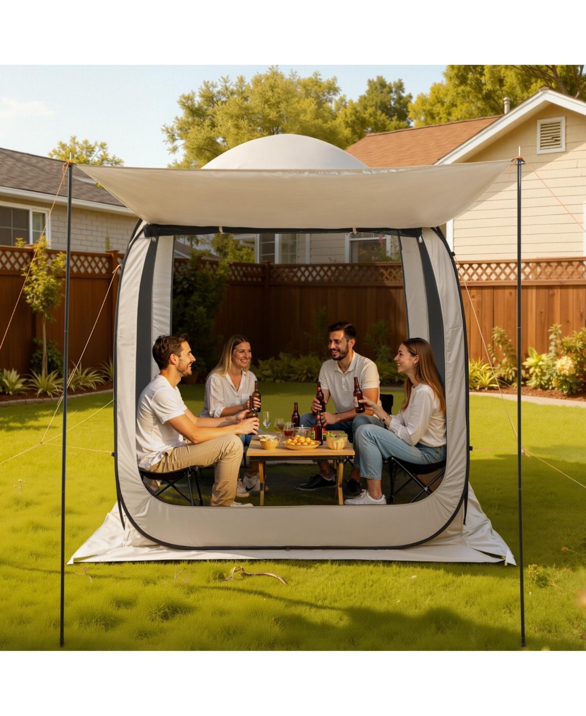 Sugift 6 x 6 ft Pop Up Screen House Tent with Extended Awning Portable Canopy