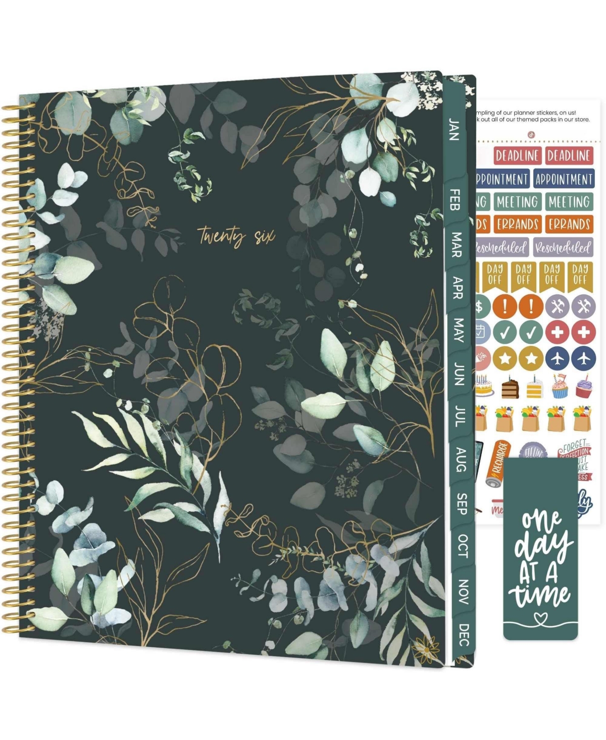 Gnuadz 2026 Planner Weekly Monthly Agenda Stickers Bookmark - Green eucalyptus 8.5" x 11"