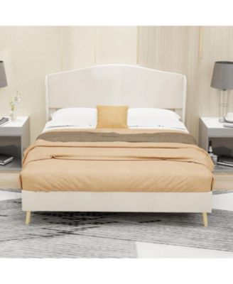 Velvet upholstered bed Frame with Headboard, Sturdy and Durable, Wood Slats, Box Spring Required