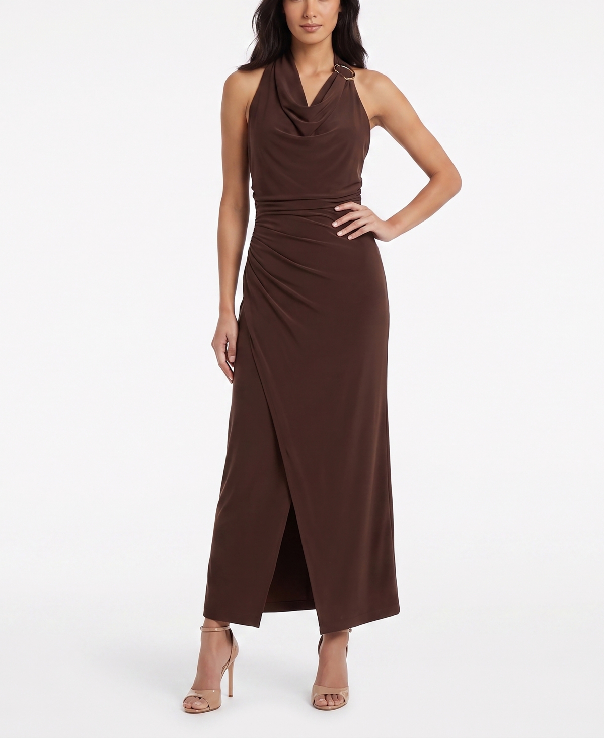 Taylor Women's Ruched Sleeveless Cowl Neck Dress