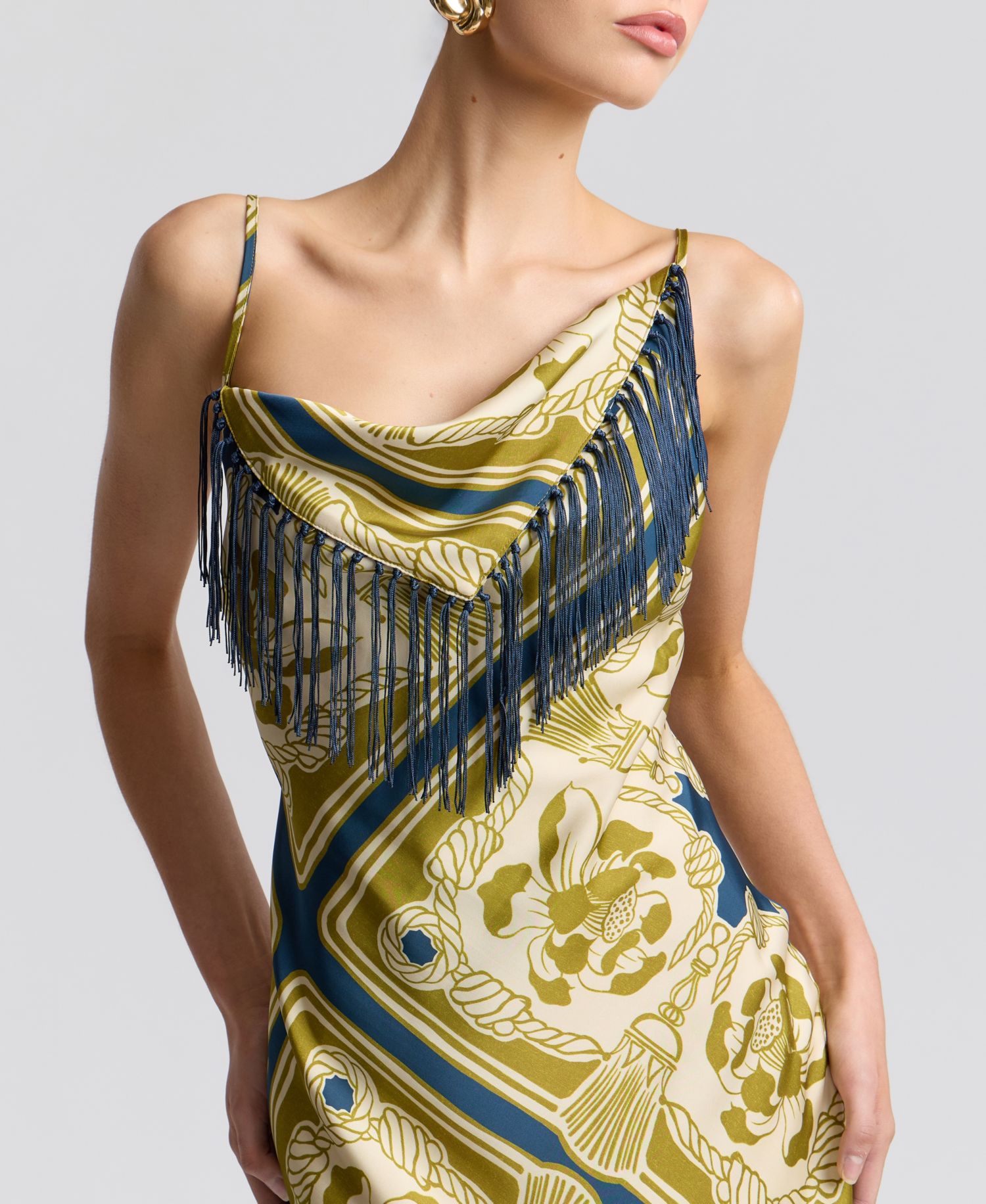 Women's Cowl Neck Scarf Print Maxi Dress