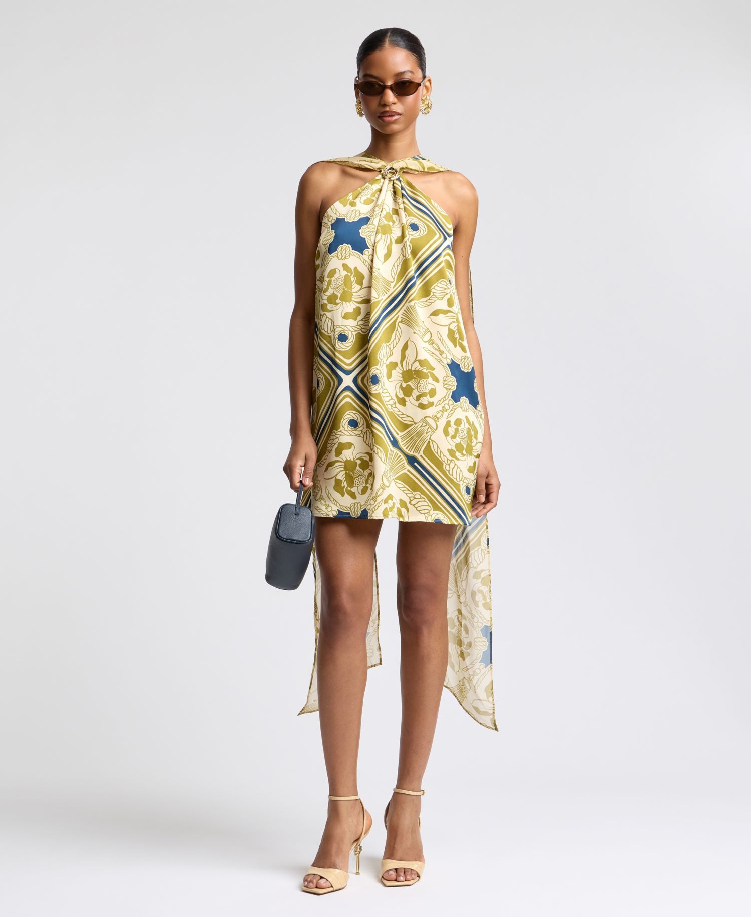 Women's Halter Scarf Print Swing Mini Dress