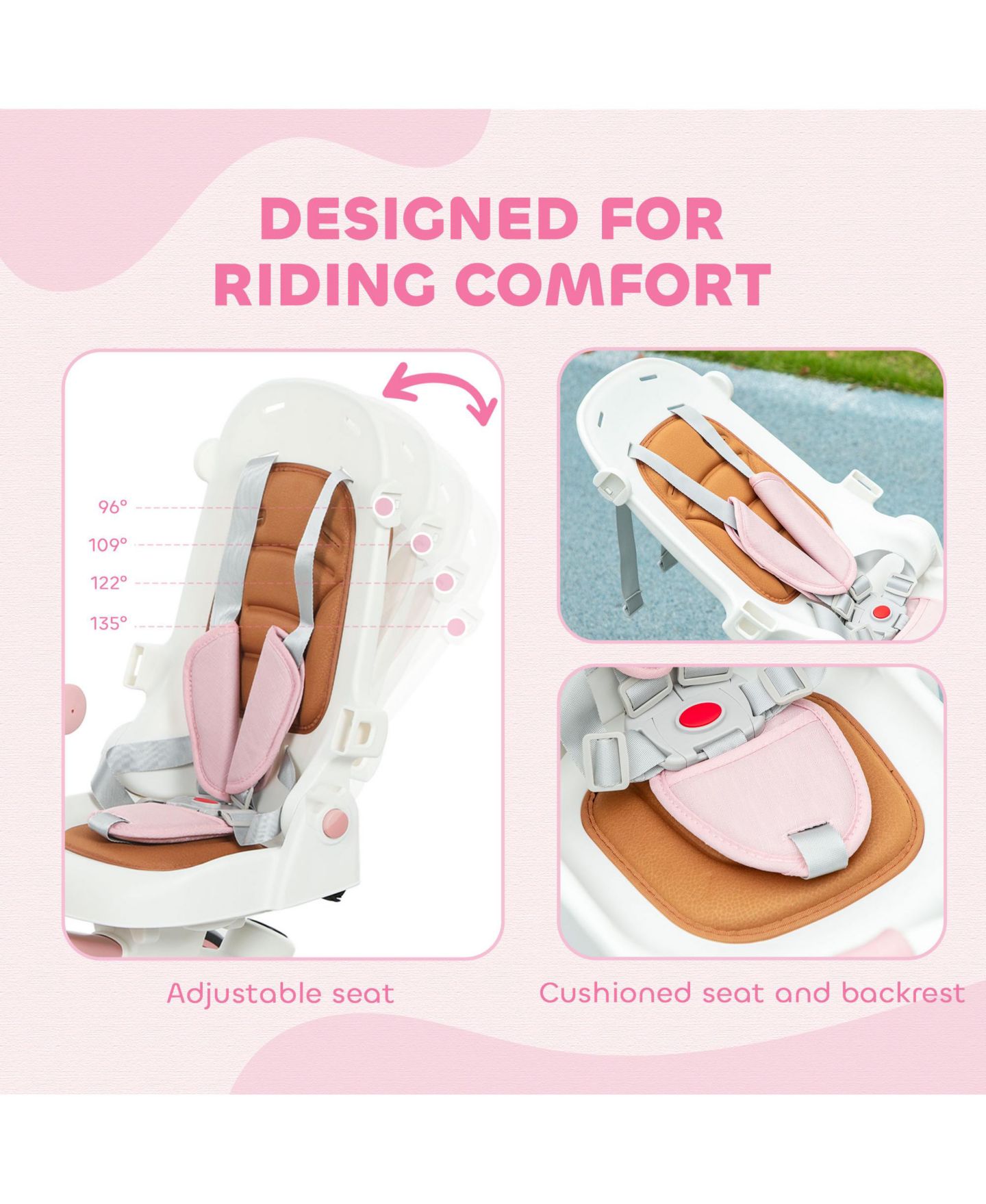 Детская игрушка Qaba 7-In-1 Tricycle Stroller with Adjustable Push Handle, Ages 1-5 Years, цвет: Розовый — фото 7