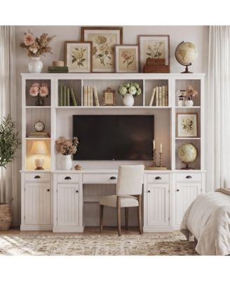 88 Inch White L-Shaped Desk with Bookshelf - Office Desk and Storage Cabinet Combo | Anti-Tip Hardware Included