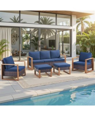 5 Pieces Outdoor Furniture-High Back Outdoor Wicker Couch Patio Chairs Set of 2 with Comfy Cushions Ottomans Patio Furniture Set