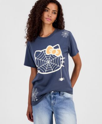 Juniors' Hello Kitty Spiderweb Graphic-Print T-Shirt