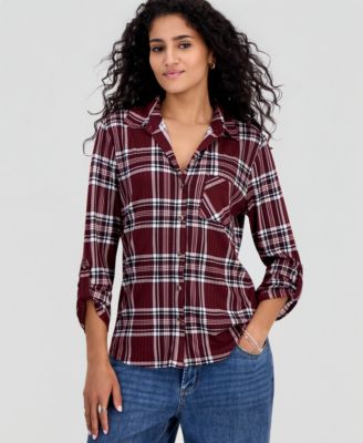 Juniors' Plaid Knit Shirt   