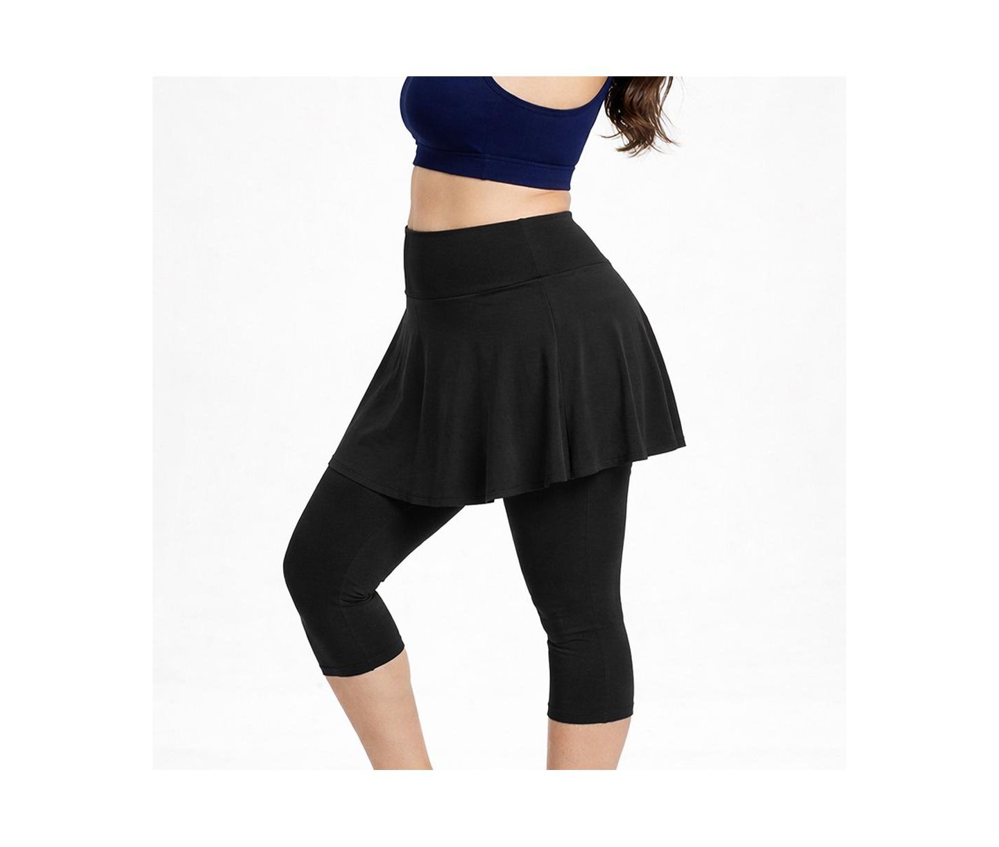 Женская юбка-шорты Calypsa Plus Size Chlorine Resistant High Waisted Flared Swim Skort With Attached Capri, цвет: Чёрный — фото 5