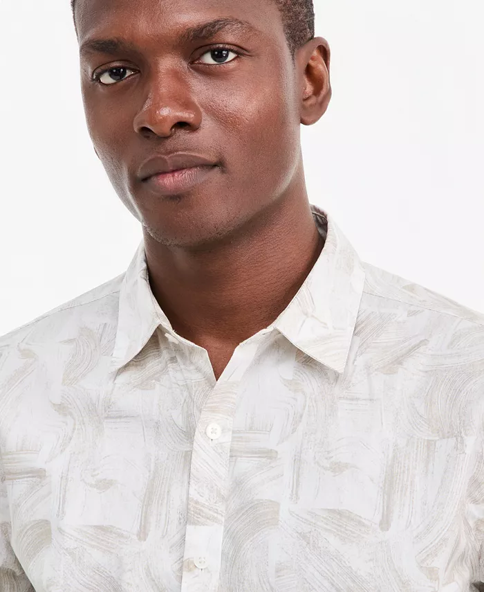 Men's Brushed Geometric Poplin Short-Sleeve Shirt - thumbnail 4