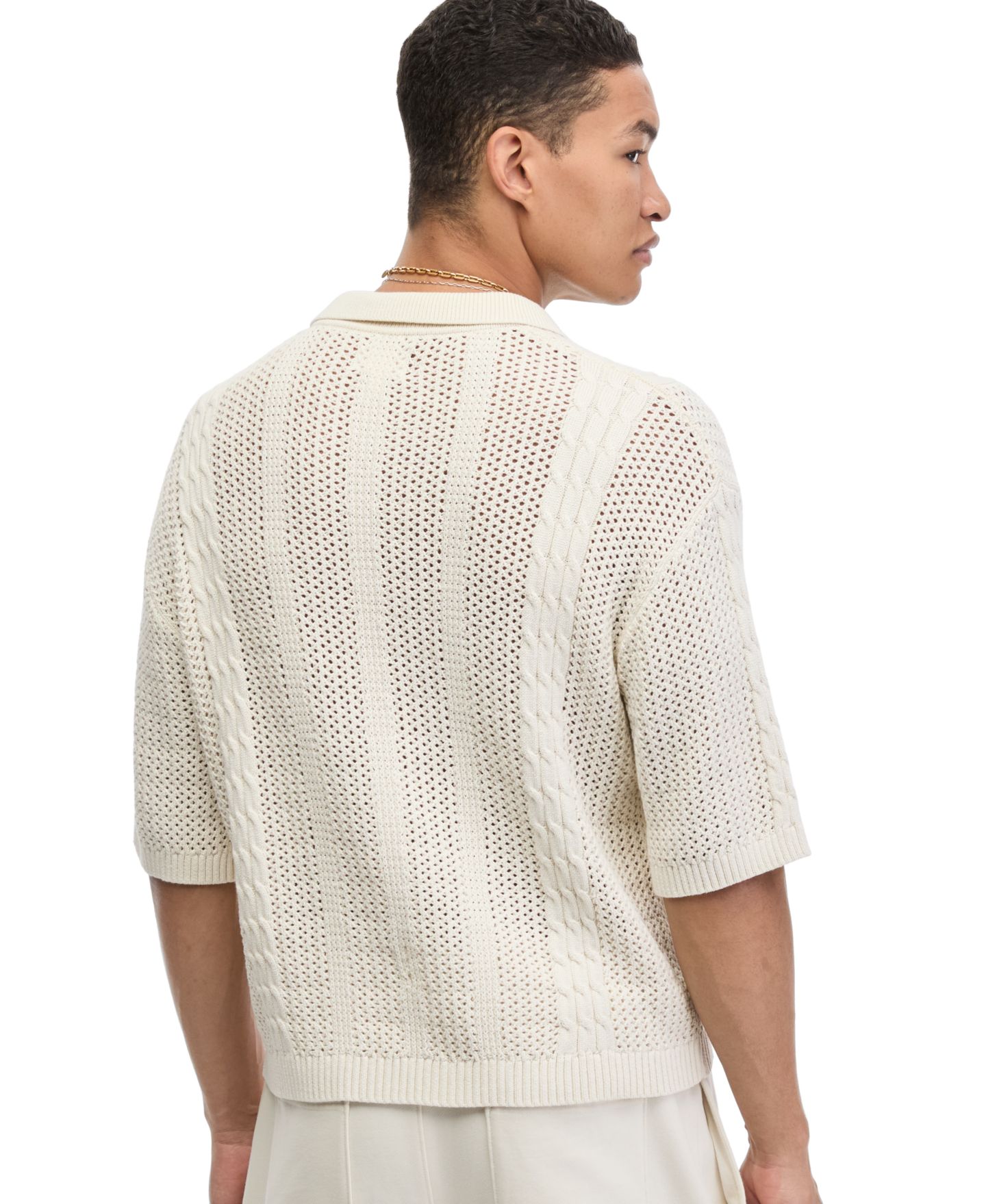Мужское поло Mode of One Sam Relaxed-Fit Cable-Knit Polo, цвет: Ванильный — фото 4