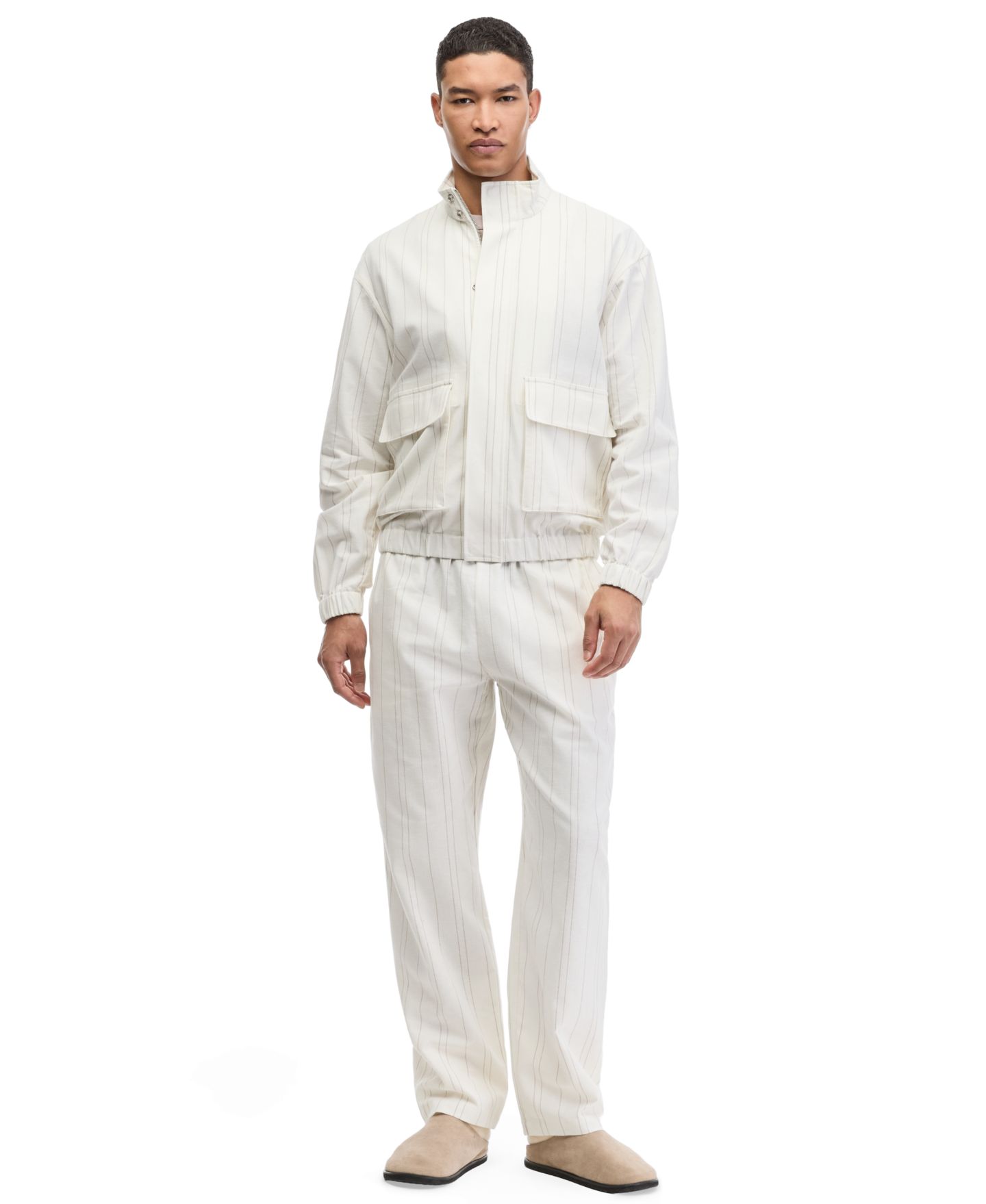 Мужская куртка Mode of One Linen-Blend Relaxed-Fit Bomber, цвет: Полосатый — фото 2