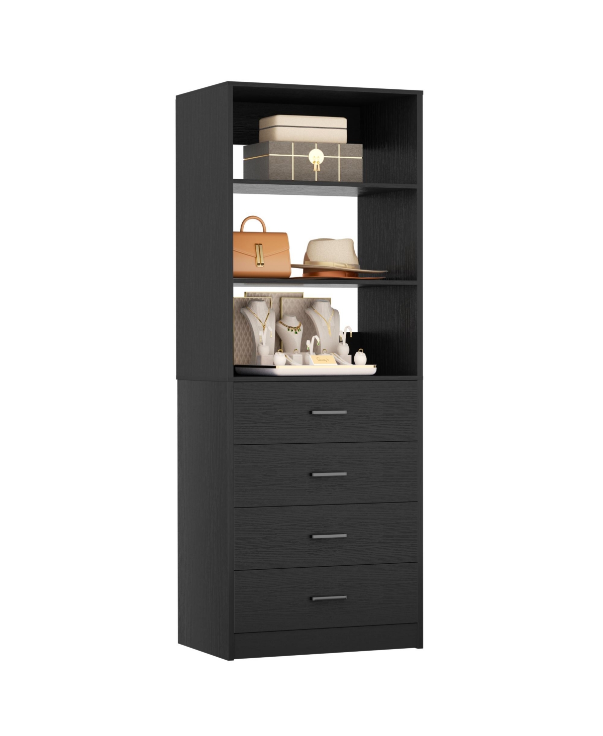 Aheaplus 1-4 Pieces 21.3inch Closet Drawer System, Walk-in Tower with 4 Wooden Drawers and Shelves