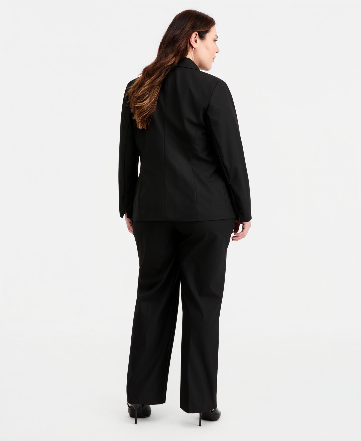 Женские комплекты Kasper Plus Size One-Button Blazer & Mid-Rise Straight Leg Pants, цвет: Чёрный — фото 3