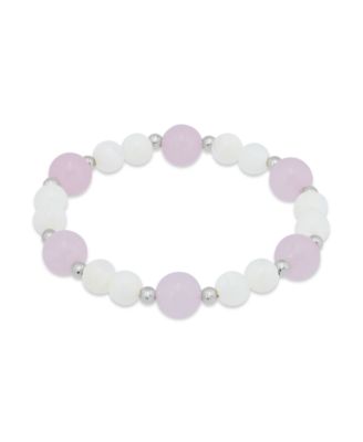 14k Gold-Plated Over Brass Rose Quartz Beads Imitation Pearl  Stretch Bracelet
