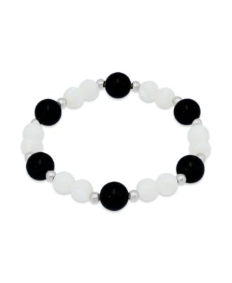 14k Gold-Plated Over Brass Onyx Beads Imitation Pearl Beads Stretch Bracelet