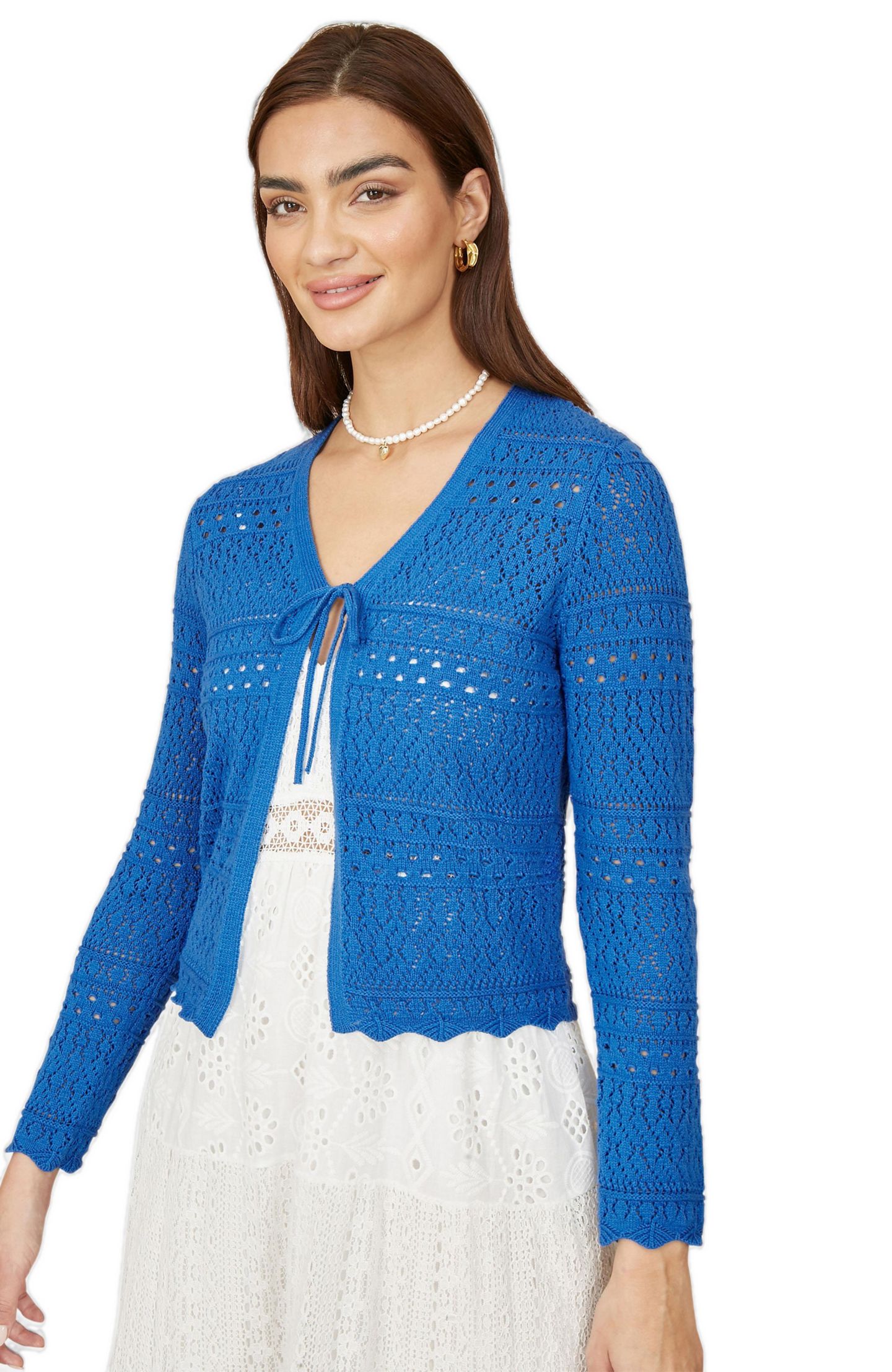 Женский кардиган Yumi Crochet Tie Front, цвет: Синий — фото 1