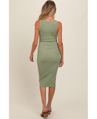 sleeveless maternity cocktail dresses Pinkblush Light Olive Ribbed Fitted Sleeveless Snap Button Maternity Dress Large