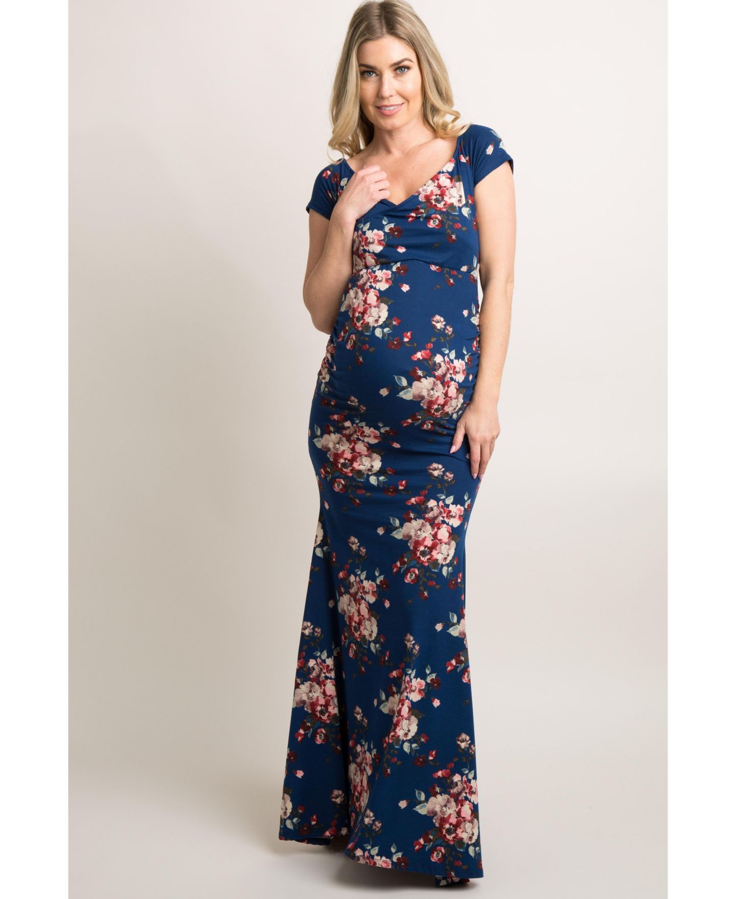 Женское платье Pinkblush Navy Floral Off Shoulder Wrap Photoshoot Gown/Dress, цвет: Тёмно-синий — фото 5