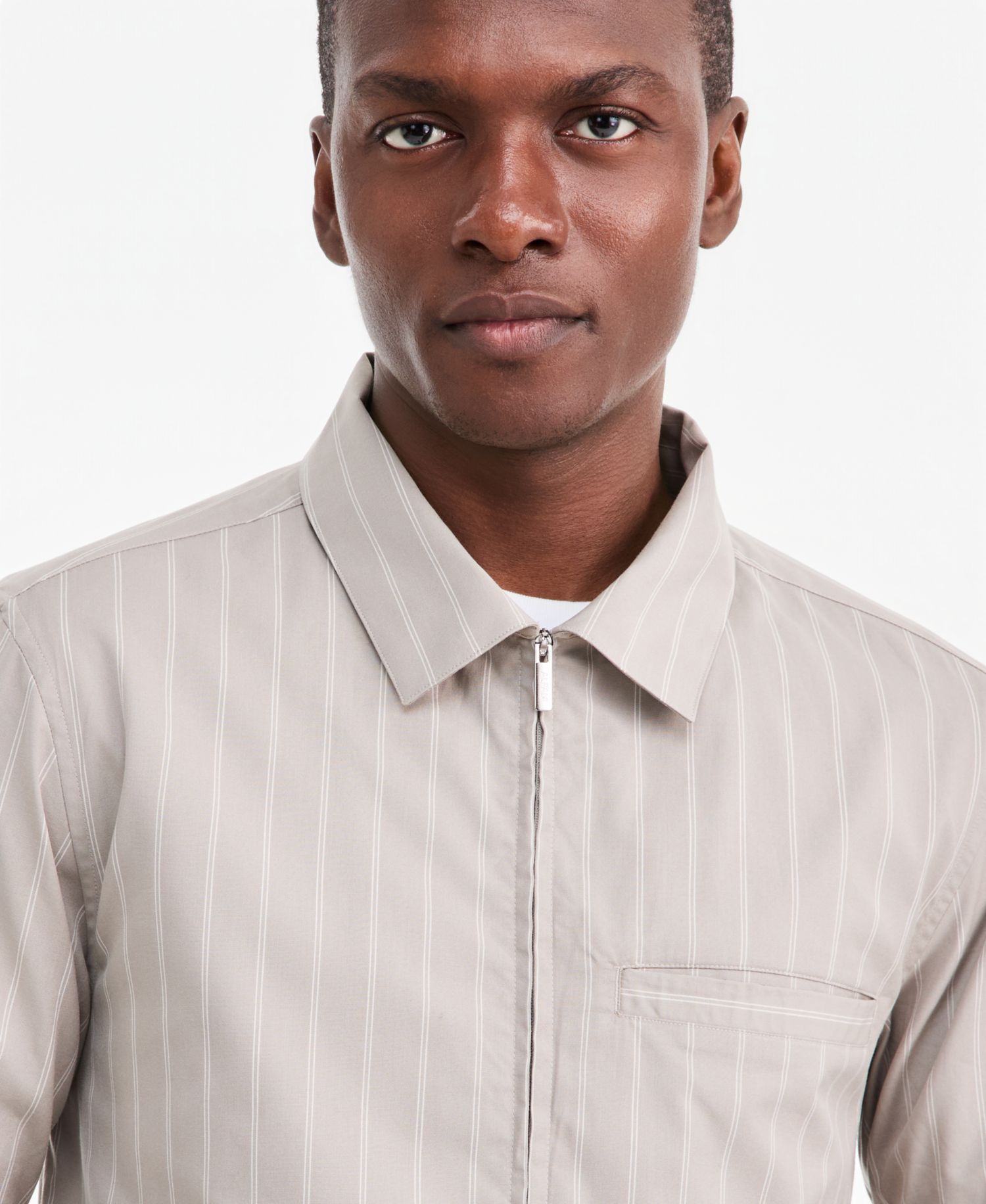 Men's Zip Front Striped Long-Sleeve Shirt